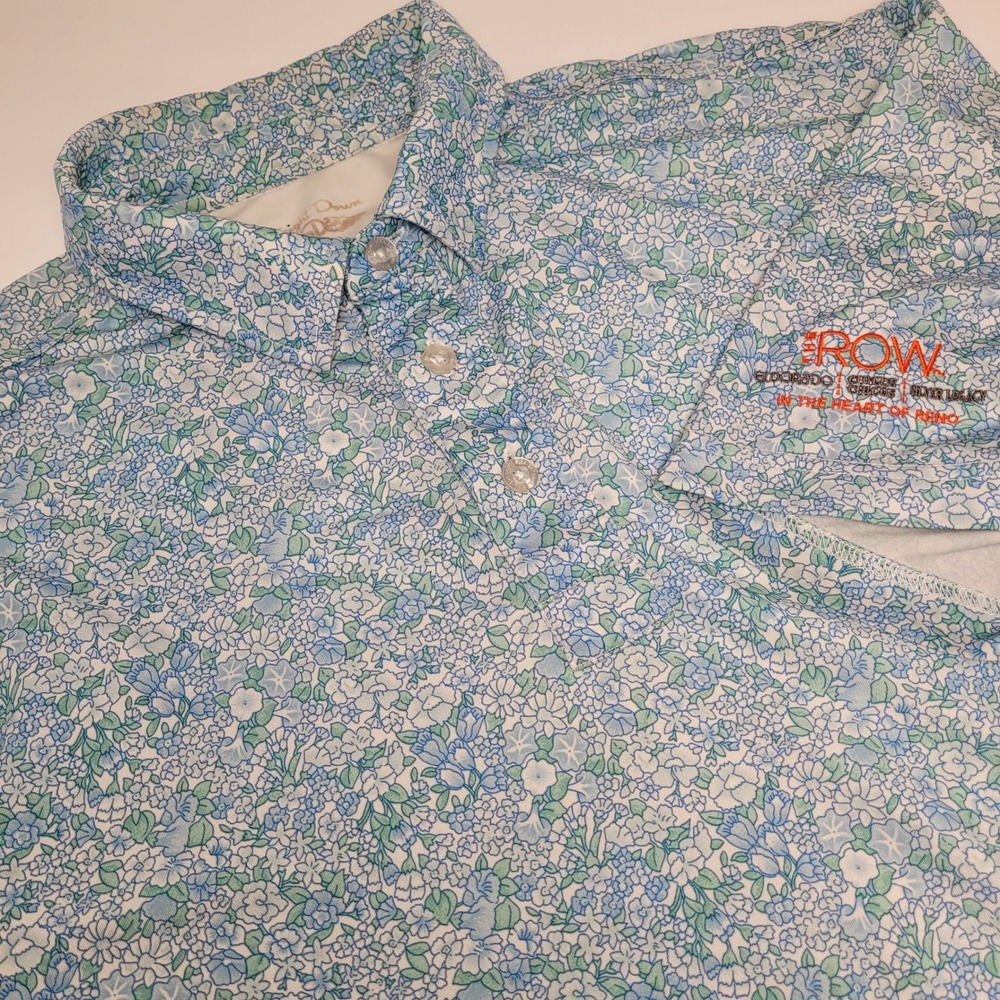Straight Down Mens‎ Floral Polo Shirt Medium Blue Green Golf Casual